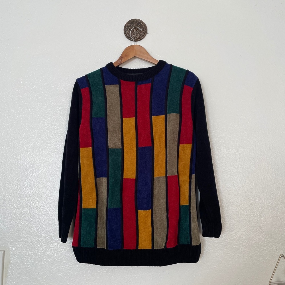 Vintage Rochelle California Colorblock Geometric Knit Sweater Medium USA